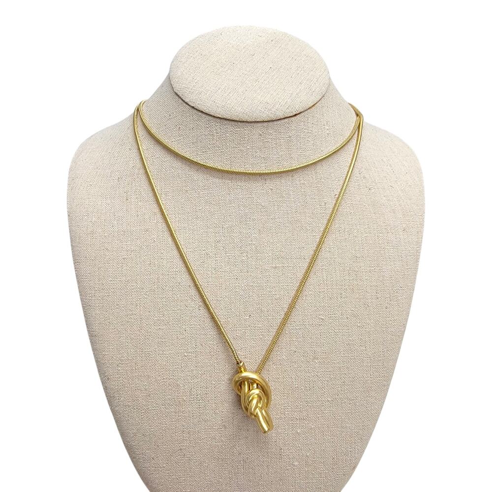 Vintage Gold Tone Snake Chain Knot Lariat Necklace Wrap Adjustable Pendant